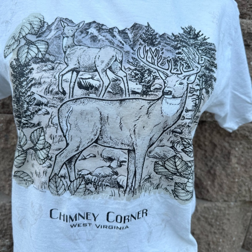 White Graphic Tee with Deer Print color changing in the sun, kids medium -no tag - Picture 5 of 5